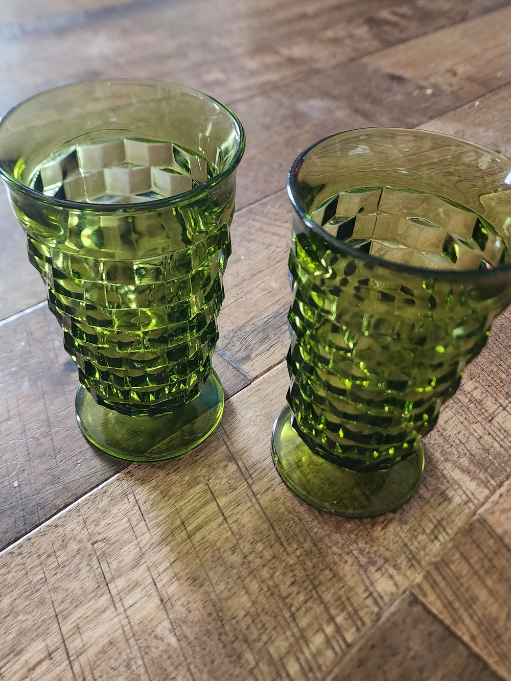 Indiana Glass Vintage Green Textured Tumbler Pair